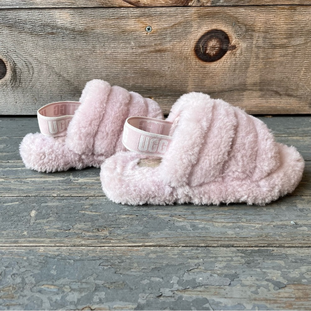 UGG Girls Pale Pink Fluff Yeah Slipper Scuff Sling Back Size 13